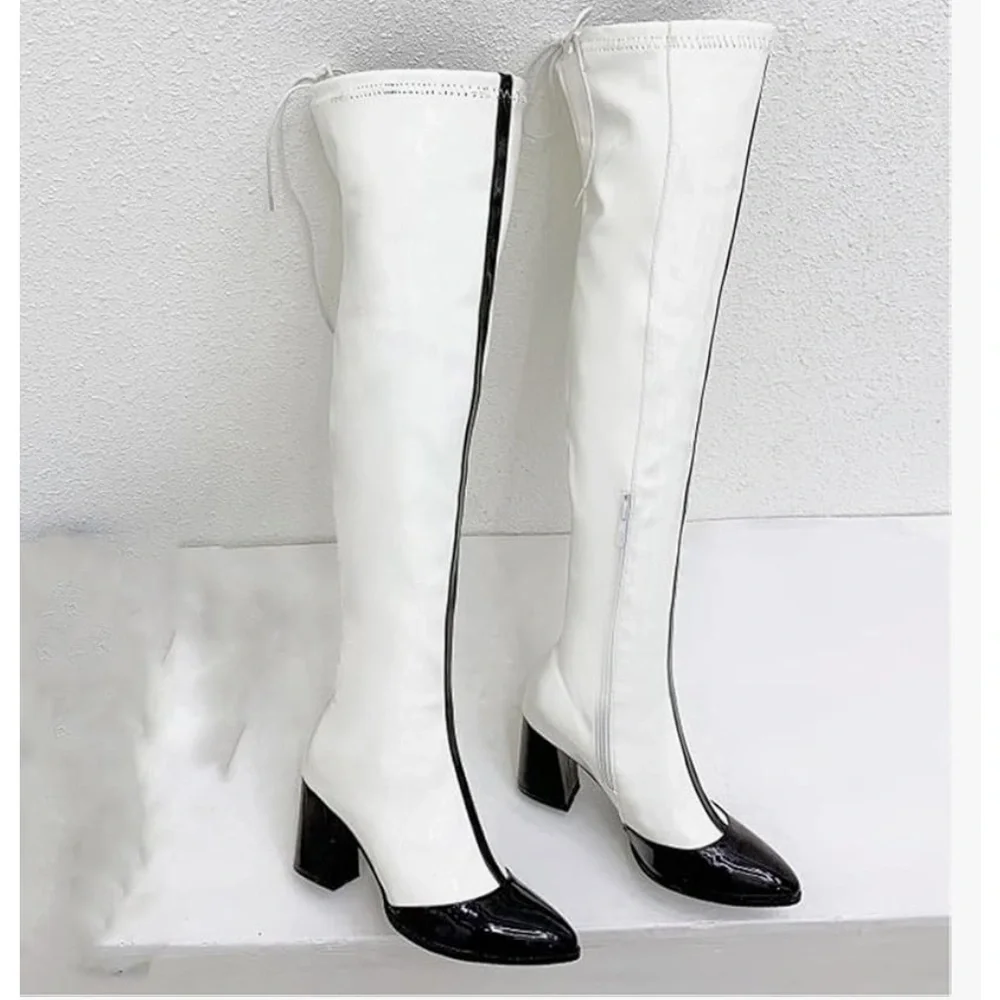 NEW Lutalica OTK Over the Knee White & Black Thigh high Boots